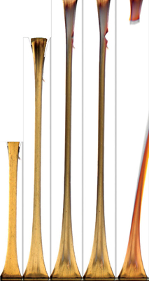 A polymer doped with a color-changing molecule turns red seconds before snapping. Credit: D. Stevenson, A. Jerez, A. Hamilton, D. Davis