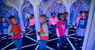 Kids in maze at Museum of Science and Industry in Chicago