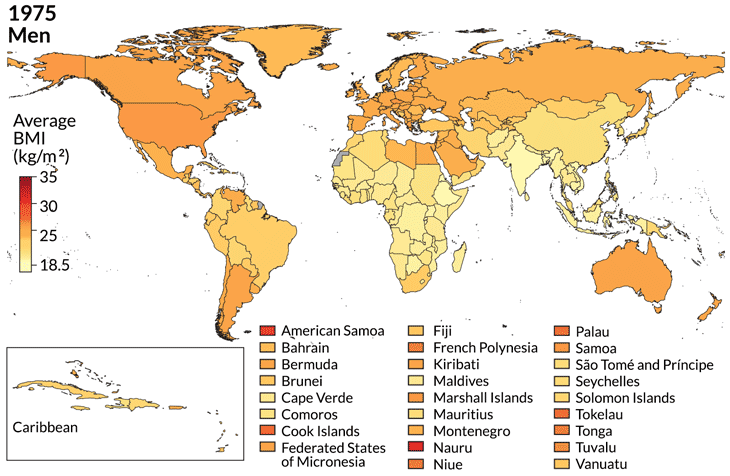 Global BMI map for men in 1975