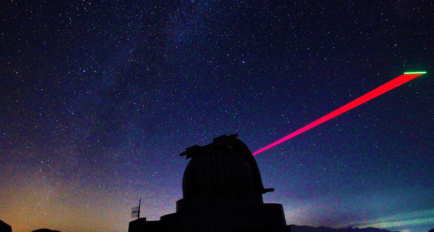 satellite beaming light down to telescope in China