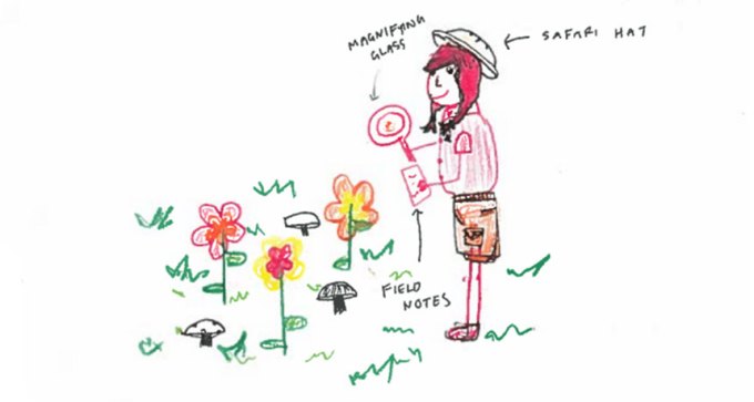 drawing of a female scientists