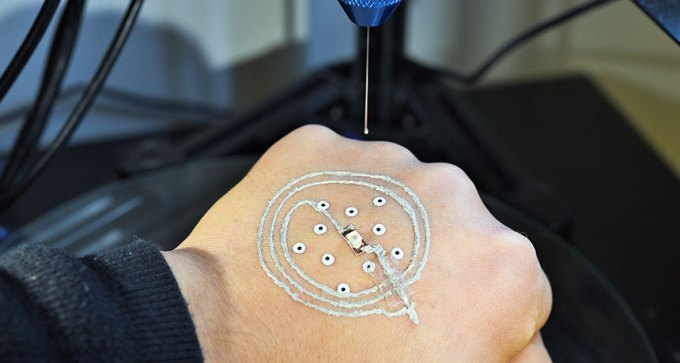 3-D printed wireless light-up device on a hand