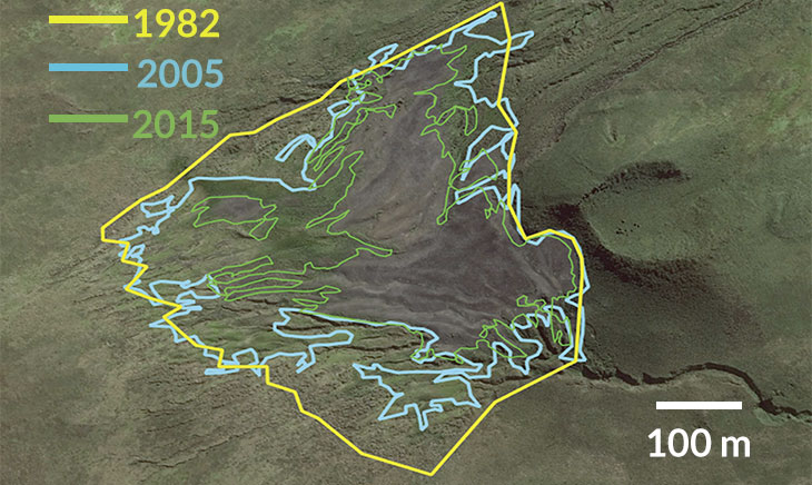 A map showing how the boundary of the largest king penguin colony has shrunk over time.