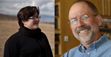 a composite photo with composer Anne Guzzo on the left and entomologist Jeff Lockwood on the right