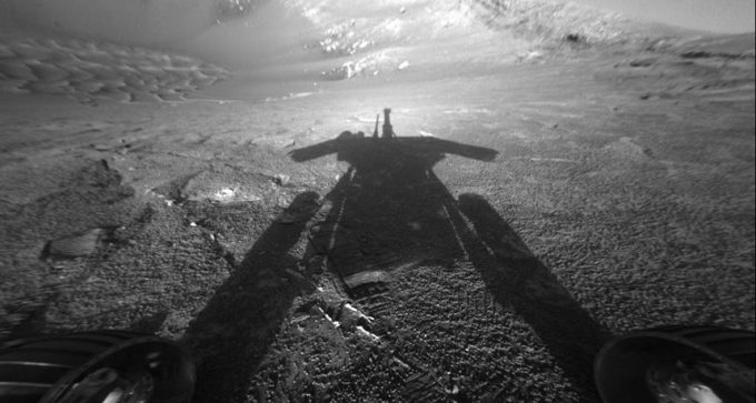 shadow of Opportunity rover on Mars