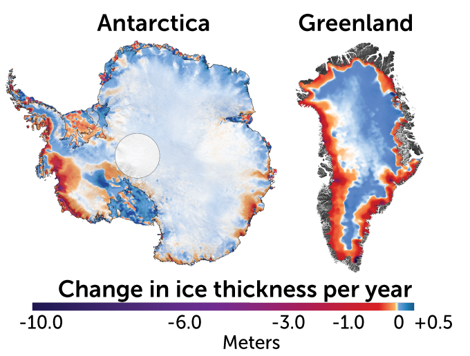 Ice sheet changes in Greenland map