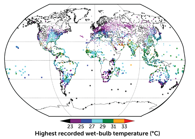 Maximum humid heat measurements, 1979–2017