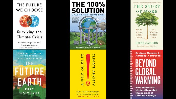 covers of six books about climate change