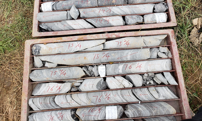 boxes of rock cores from an ancient lakebed in northern China