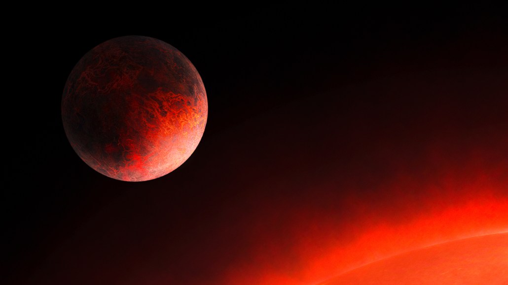 illustration of exoplanet GJ 367b next to a glowing red star