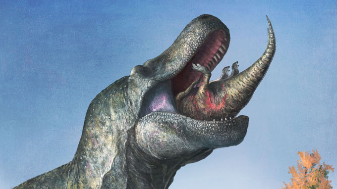 illustration of a Tyrannosaurus rex eating another dinosaur
