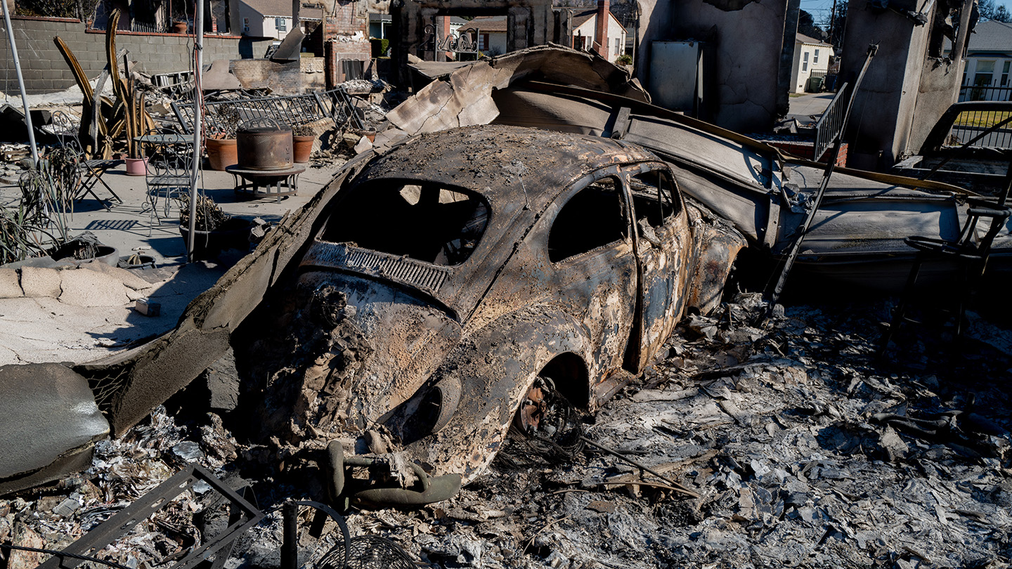 burnt car destroyed by Eaton Fire 2025