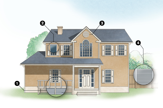 Illustration of how to identify places where embers can sneak inside a home and create barriers to entry. 